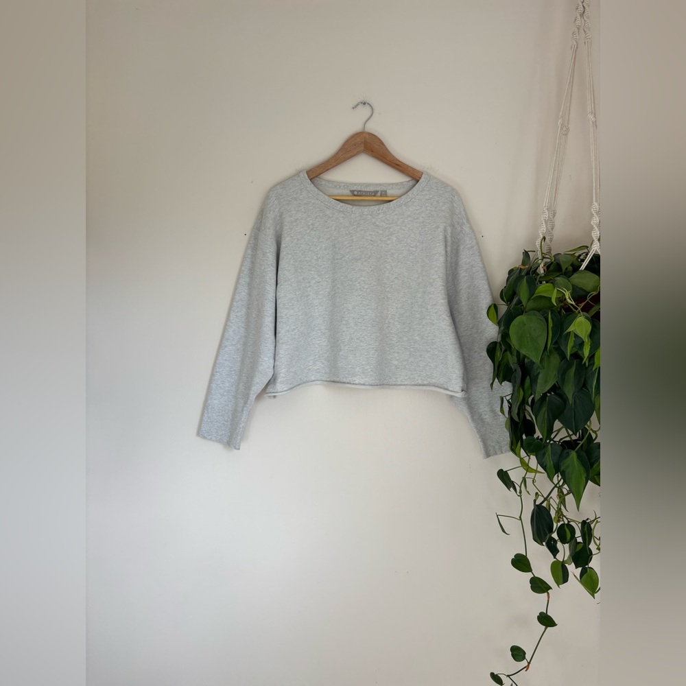 SOLD- Athleta French Terry Rolled-Hem Crop Sweatshirt in Stone - Picture 2 of 7